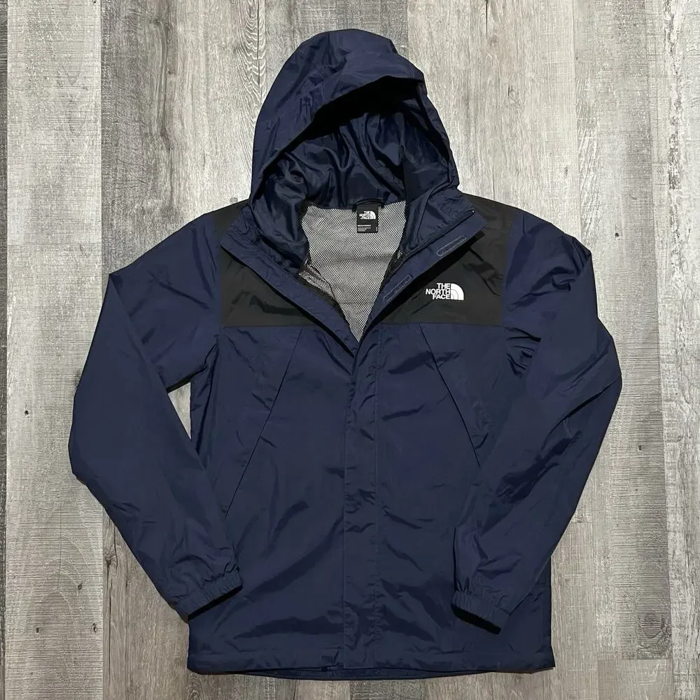North Face Antora Rain Shell Jacket Mens Small Black/Blue Zip Dryvent Outdoor